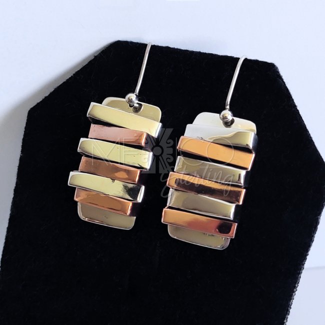 Silver Mixed Metals Stacked Bar Earrings