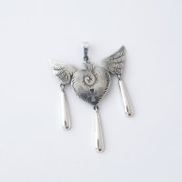 Sacred Heart and Wings Silver Pendant
