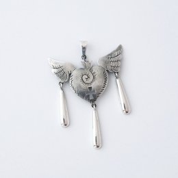 Sacred Heart and Wings Silver Pendant
