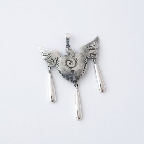 Sacred Heart and Wings Silver Pendant