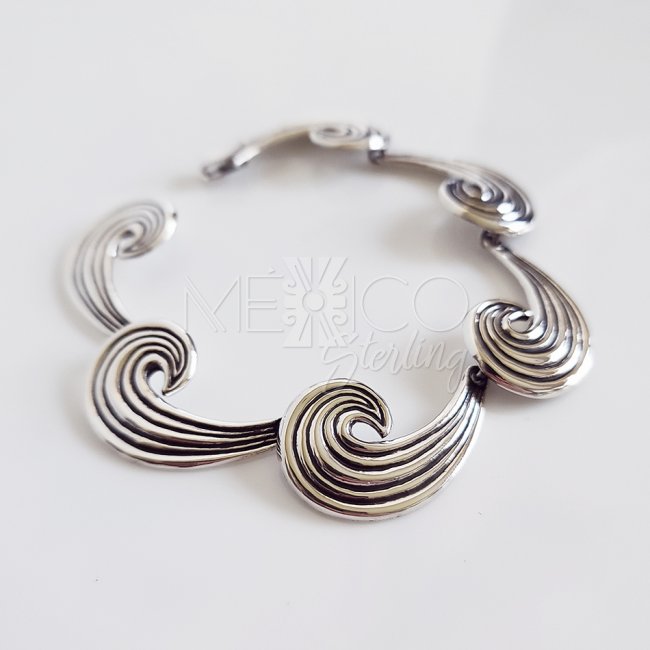 Vintage Reproduction Silver Waves Bracelet
