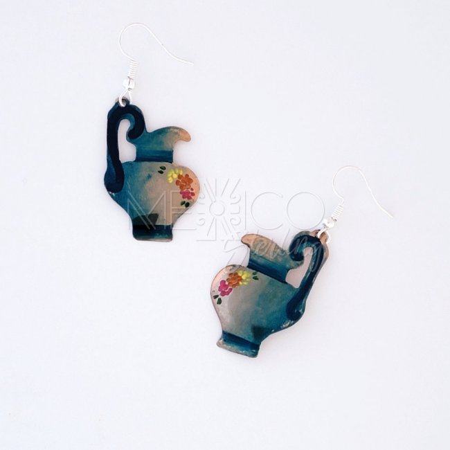 Mexican Decorated Copper Jarritos Earrings