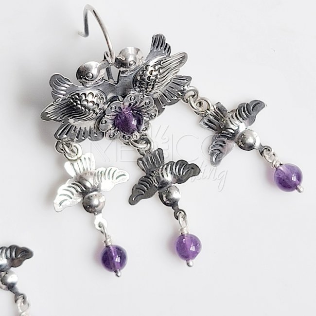 Lovely Silver Birdies with Amethyst Earrings