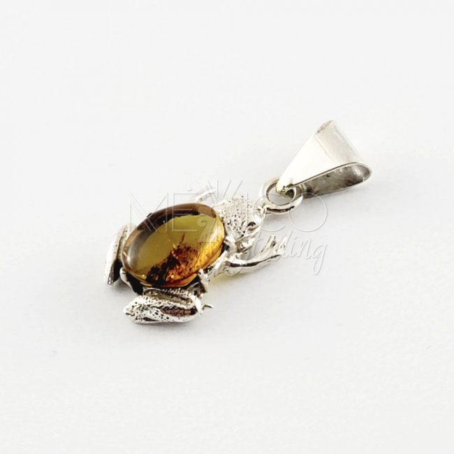 Delicate Silver Amber Frog Pendant