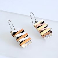 Silver Mixed Metals Stacked Bar Earrings Silver Mixed Metals Stacked Bar Earrings