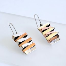 Silver Mixed Metals Stacked Bar Earrings