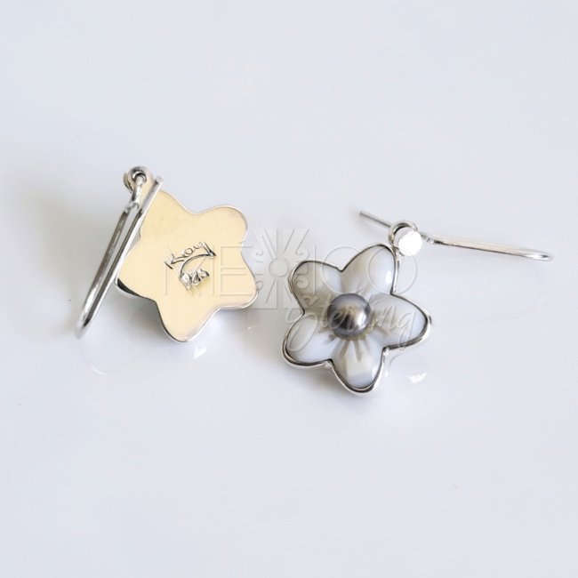 Silver and Mother of Pearl Flower Earrings