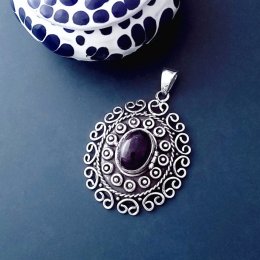 Vintage Style Locket Pendant Silver Amethyst