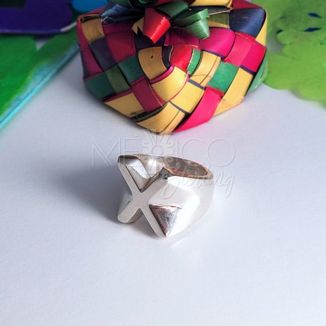 Modern Taxco Solid Silver X ring