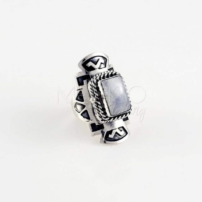 Aztec Silver and Moonstone Poison Ring