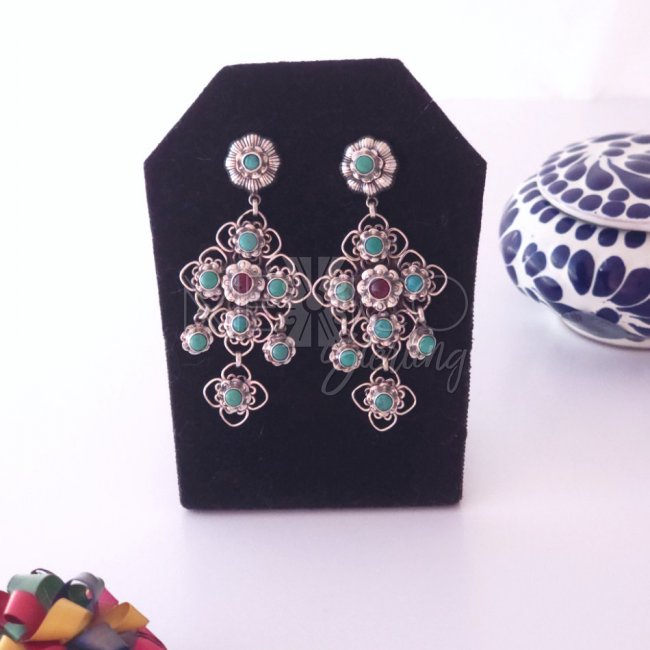 Multi Stones and Silver Star Earrings