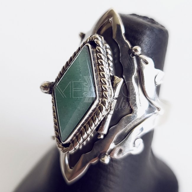 Baroque Taxco Silver Aventurine Poison Ring