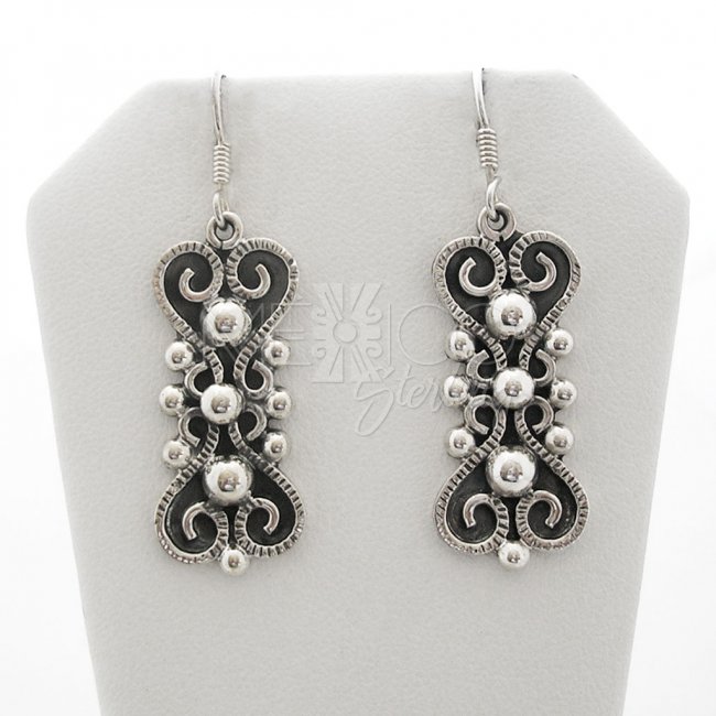 Oxidized Silver Baroque Dangle Earrings - Click Image to Close