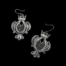 Silver Filigree Dreamy Owl Earrings