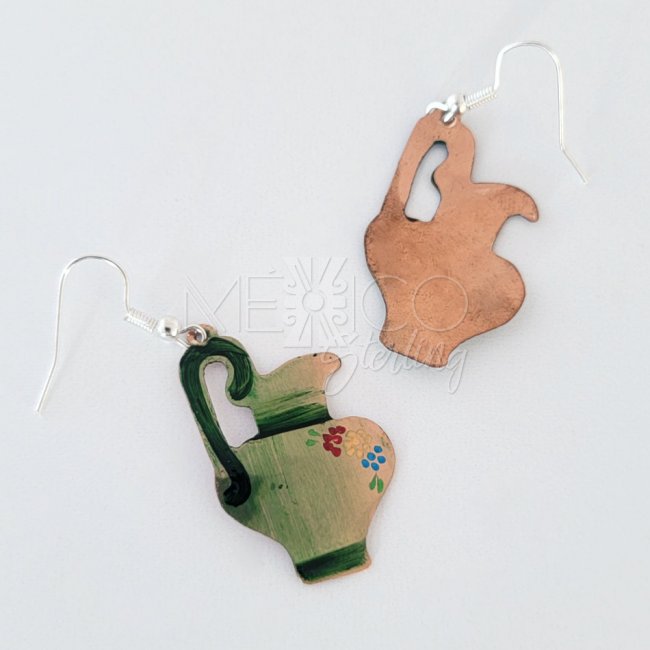 Mexican Decorated Copper Jarritos Earrings
