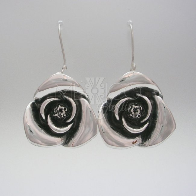 Long Taxco Silver Rose Earrings