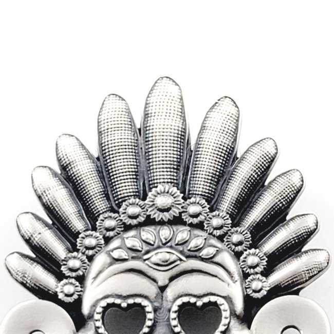 Decorated Unisex Silver Mayan Skull Pendant