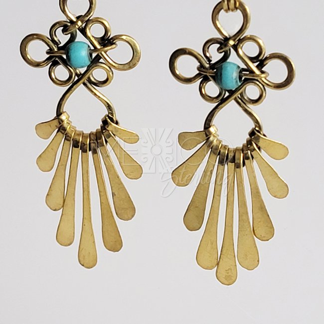 Brass and Turquoise Sun Rays Earrings