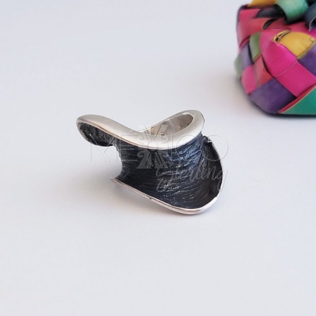 Oxidized Silver Sculptural Wave Ring