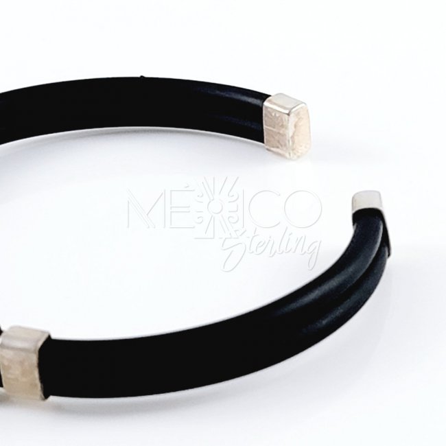 Silver and Rubber Aztec Theme Bracelet