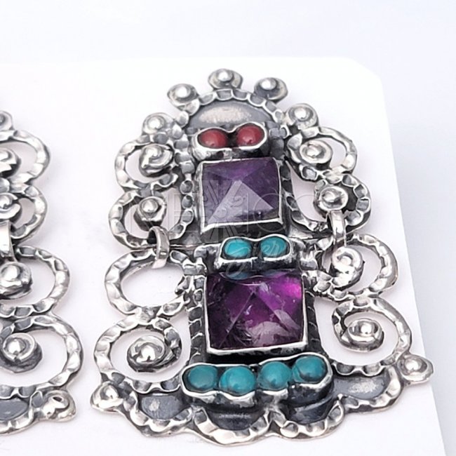 Mexican Silver Rivoli Cut Amethysts Earrings