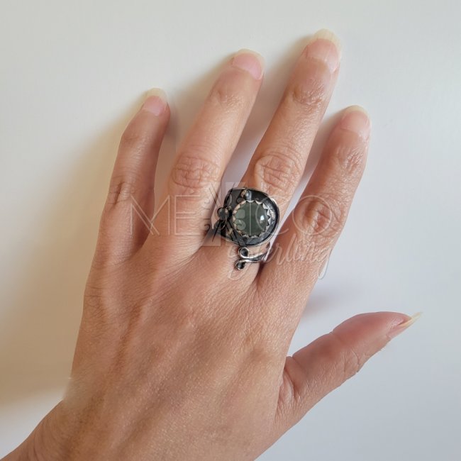 Oxidized Silver Peridot Mermaid Ring