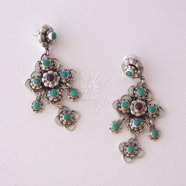 Multi Stones and Silver Star Earrings