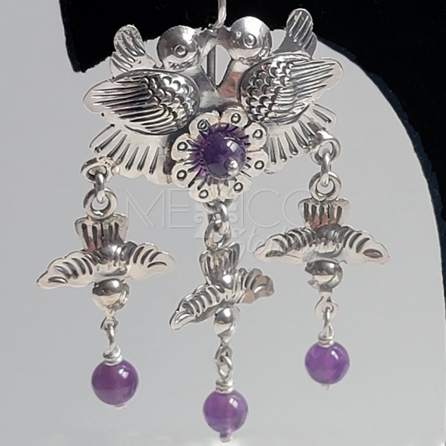 Lovely Silver Birdies with Amethyst Earrings