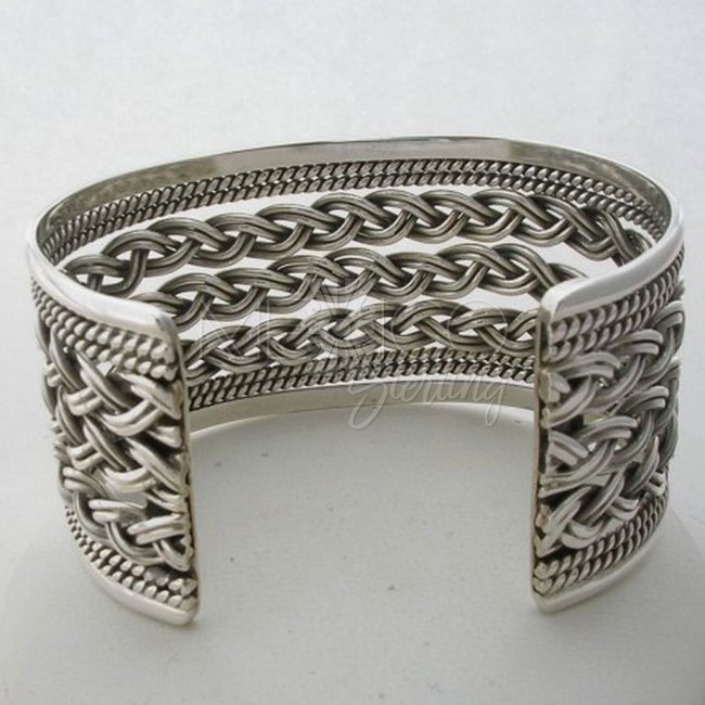 Plus Size Silver Braided Cuff Bracelet