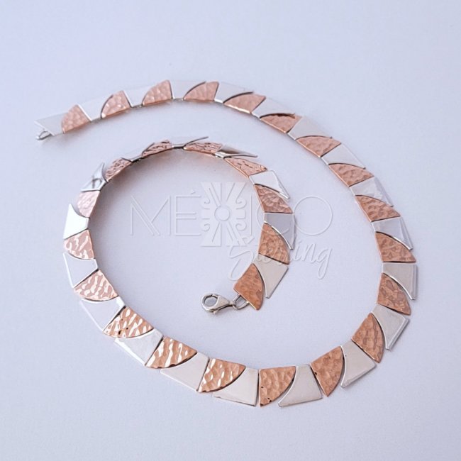 Taxco Silver and Copper Puzzle Necklace