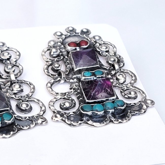 Mexican Silver Rivoli Cut Amethysts Earrings
