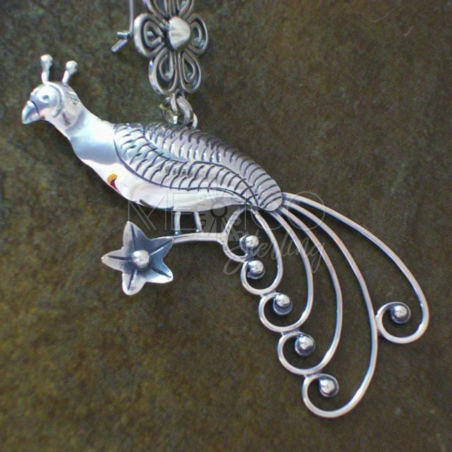 Majestic Peacock Taxco Silver Earrings