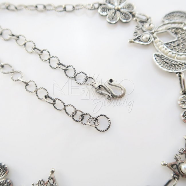 Silver Filigree Dreamy Owls Necklace