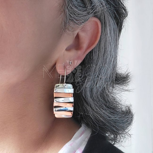 Silver Mixed Metals Stacked Bar Earrings