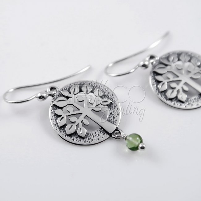 Designer Silver Celtic tree Peridot Earrings