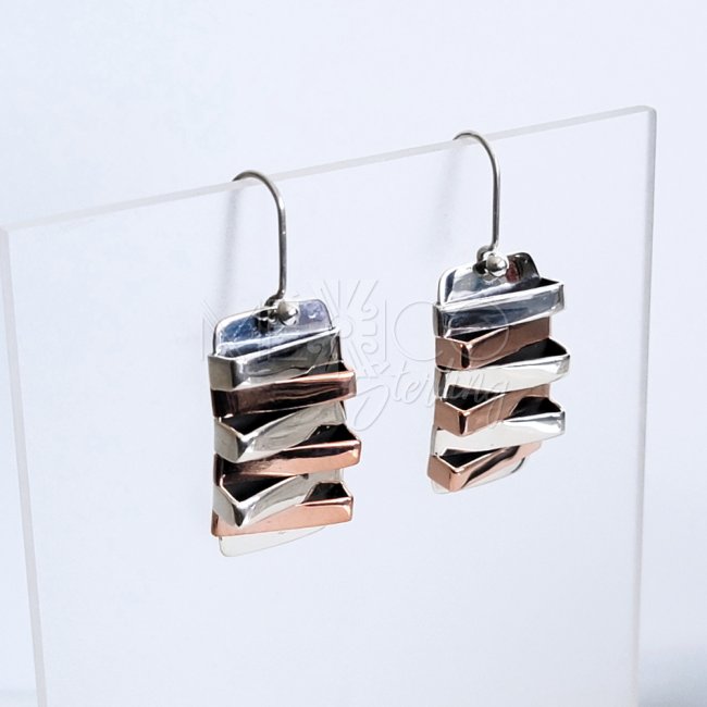 Silver Mixed Metals Stacked Bar Earrings