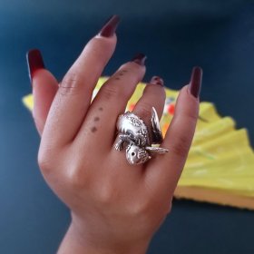 Cute King Axolotl Solid Silver Ring