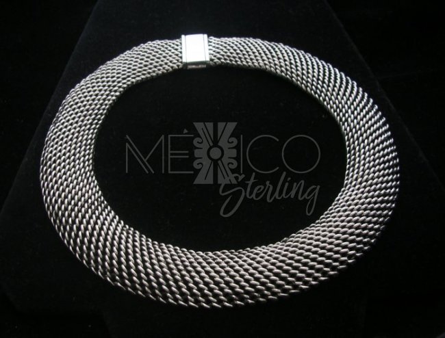 Solid Taxco Sterling Silver Tight Weave FAR FAN Style Necklace