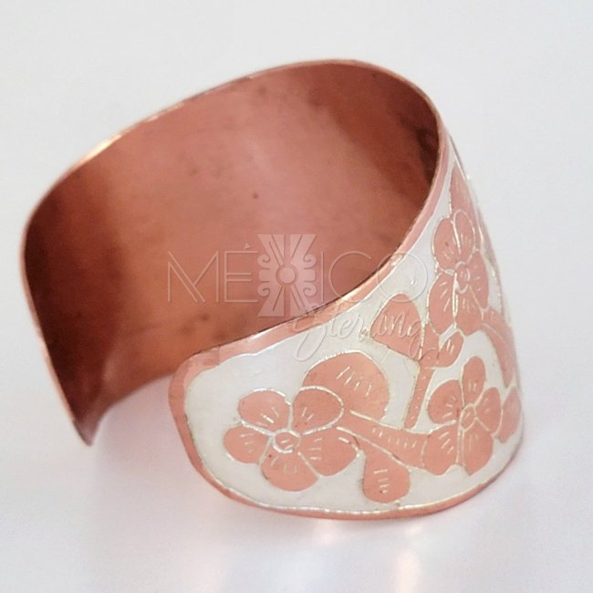 Floral Copper and Laminated Silver Cuff