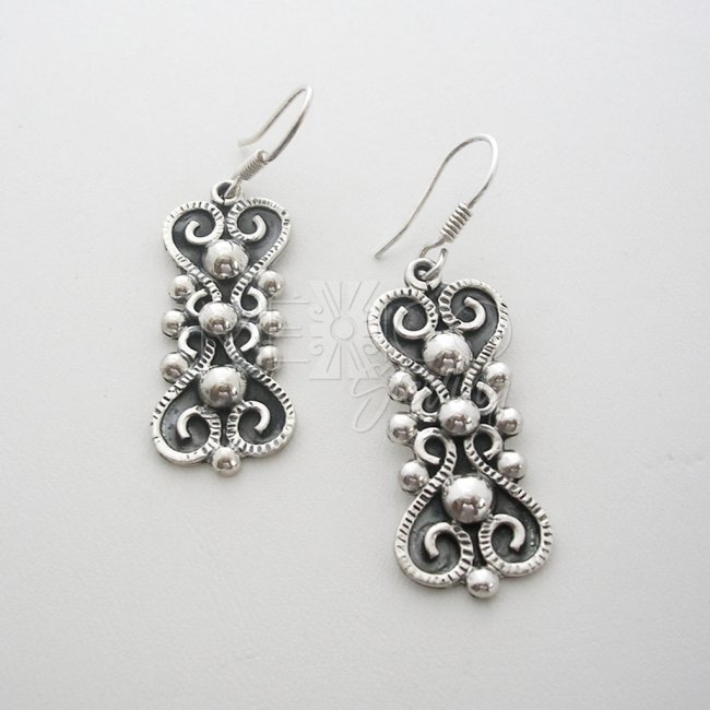 Oxidized Silver Baroque Dangle Earrings