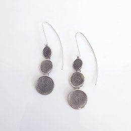 Modern Silver Hypnotic Circles Long Earrings