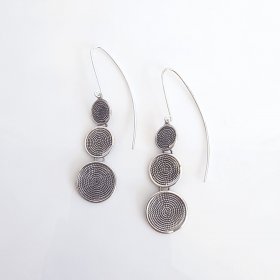 Modern Silver Hypnotic Circles Long Earrings