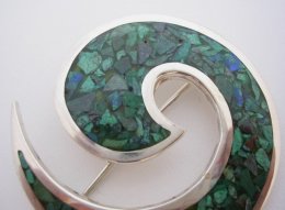 Old Taxco Style Silver Inlaid Malachite Pin - Pendant