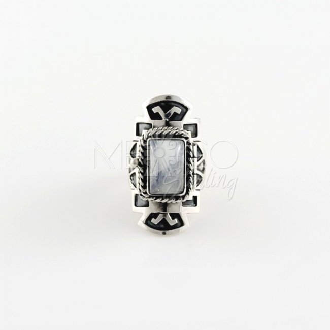 Aztec Silver and Moonstone Poison Ring