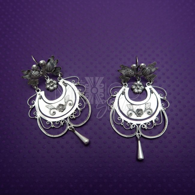 Mazahua Silver Flower Basket Earrings - Click Image to Close