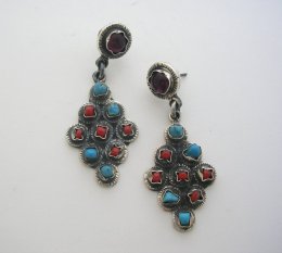 Vintage Style Silver Multi stone Drop Earrings