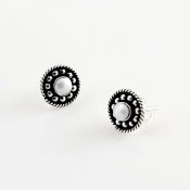 Bright Silver and Pearl Discs Studs