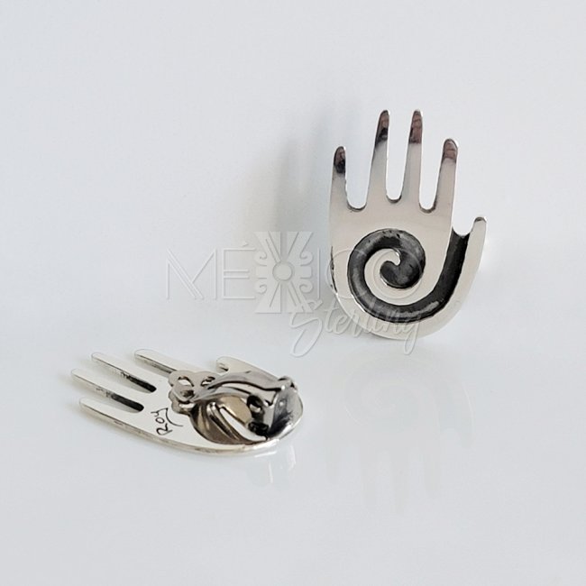 Sterling Silver Tribal Hand Clip On Earrings