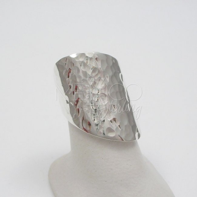 Modern Solid Silver Hammered Ring