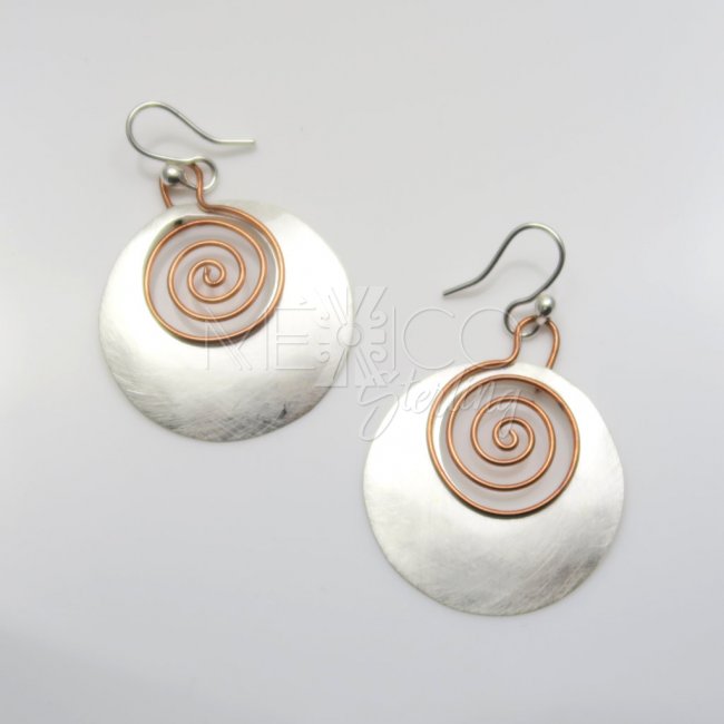 Silver Copper Happy Spirals Earrings